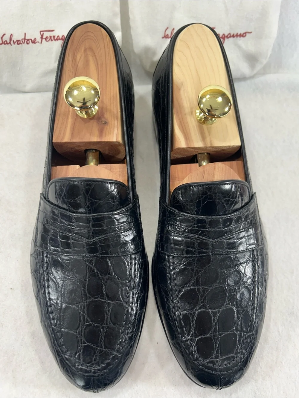 Salvatore Ferragamo Texas Black Crocodile Penny Loafers Mens 10.5 D Italy Box